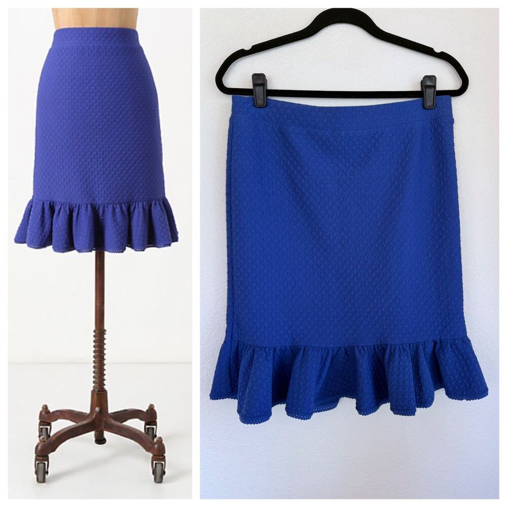 Anthro Postmark 2012 Basal Flounced Textured Knee Length Skirt In Royal Blue M